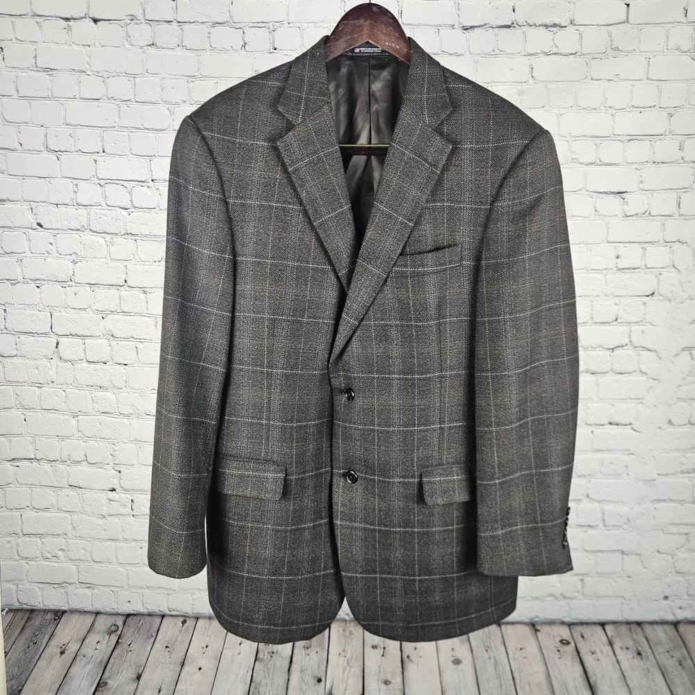 Vintage Hart Schaffner Marx Wool Blazer 43R Windowpane Sport Coat Union Made USA